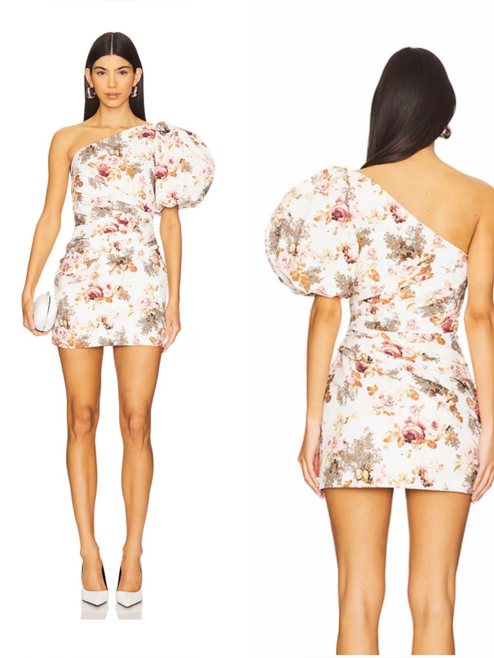 Ronny Kobo Garda Dress Floral Print One Shoulder Mini Dress Medium